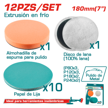 SET DISCOS DE PULIDO ALGODO+ESPUMA D:180MM 12PCS INDUSTRIAL