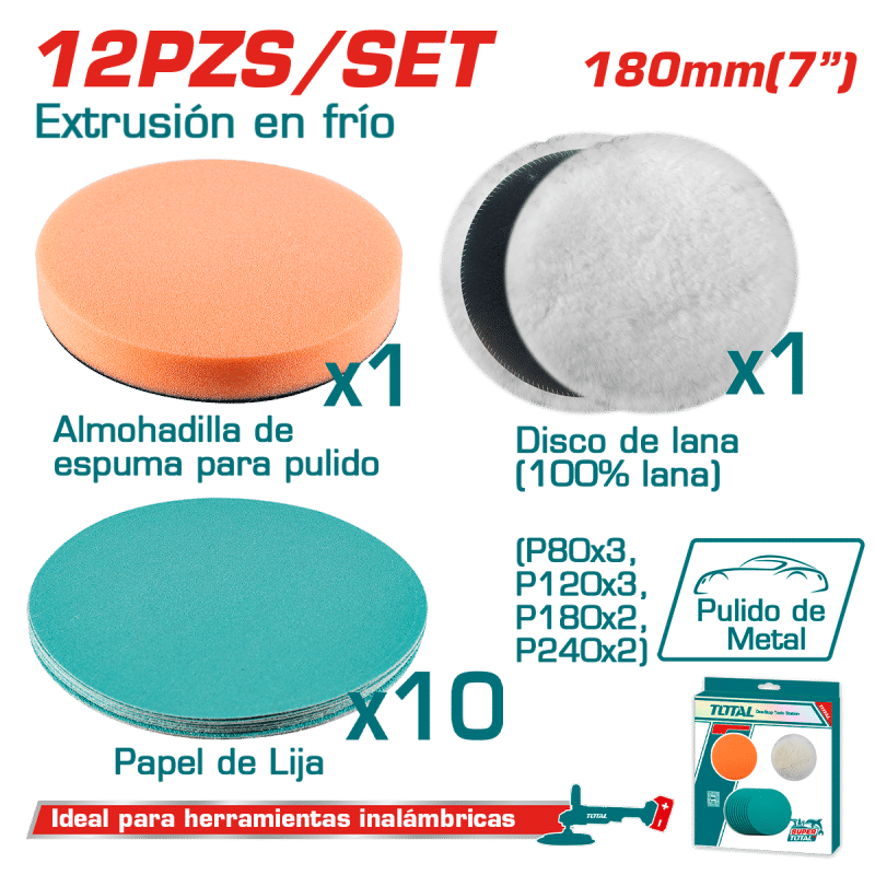 SET DISCOS DE PULIDO ALGODO+ESPUMA D:180MM 12PCS INDUSTRIAL