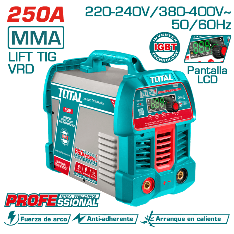 SOLDADORA INV-MMA/LIFT TIG VRD 220-240V/380-400V LCD E:1.6-5.0 250A@60% PROFESIONAL