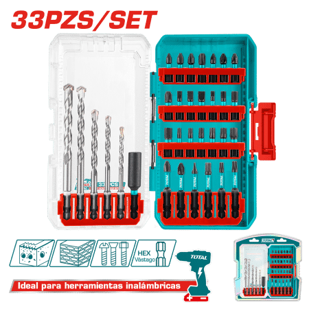 SET DE PUNTAS PARA DESTORNILLADOR DE IMPACTO + BROCAS 33PCS INDUSTRIAL
