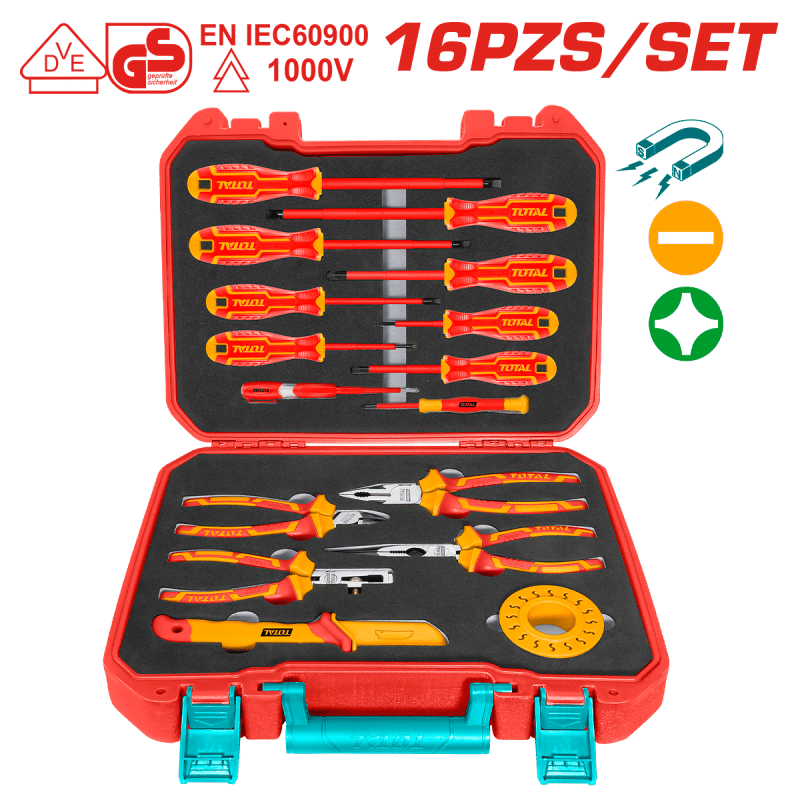 SET DE HERRAMIENTAS MANUALES DIELECTRICOS 1000V 16 PZS - MALETIN INDUSTRIAL