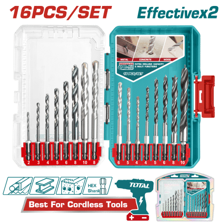 SET DE BROCAS METAL/CONCRETO/MADERA 16PZS EN ESTUCHE