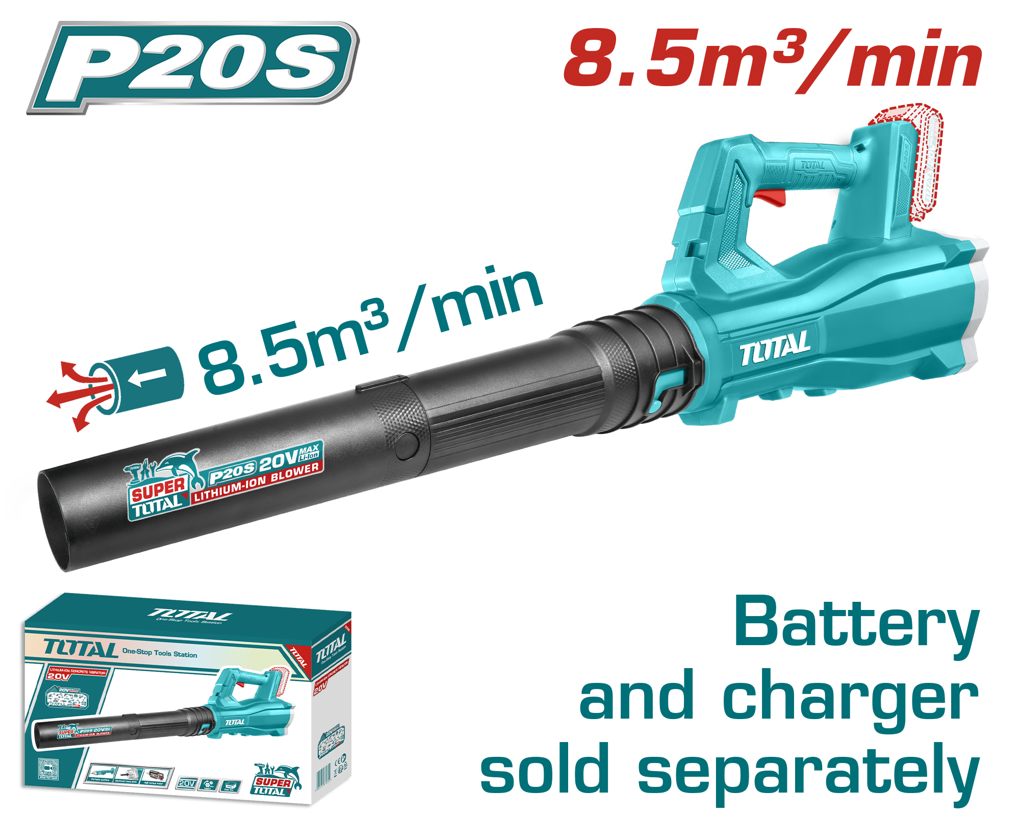 SOPLADORA LI-ION 20V 8.5M3/MIN MAX:115KM/H 15000/MIN