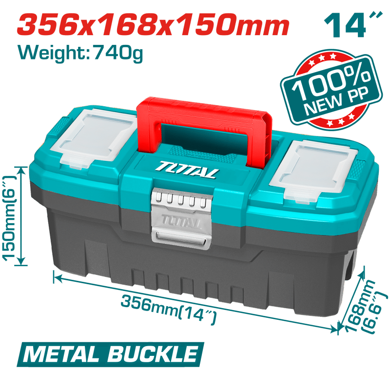 CAJA HERRAMIENTAS 14'' NEW PP 356X168X150MM 740G HEBILLA METALICA