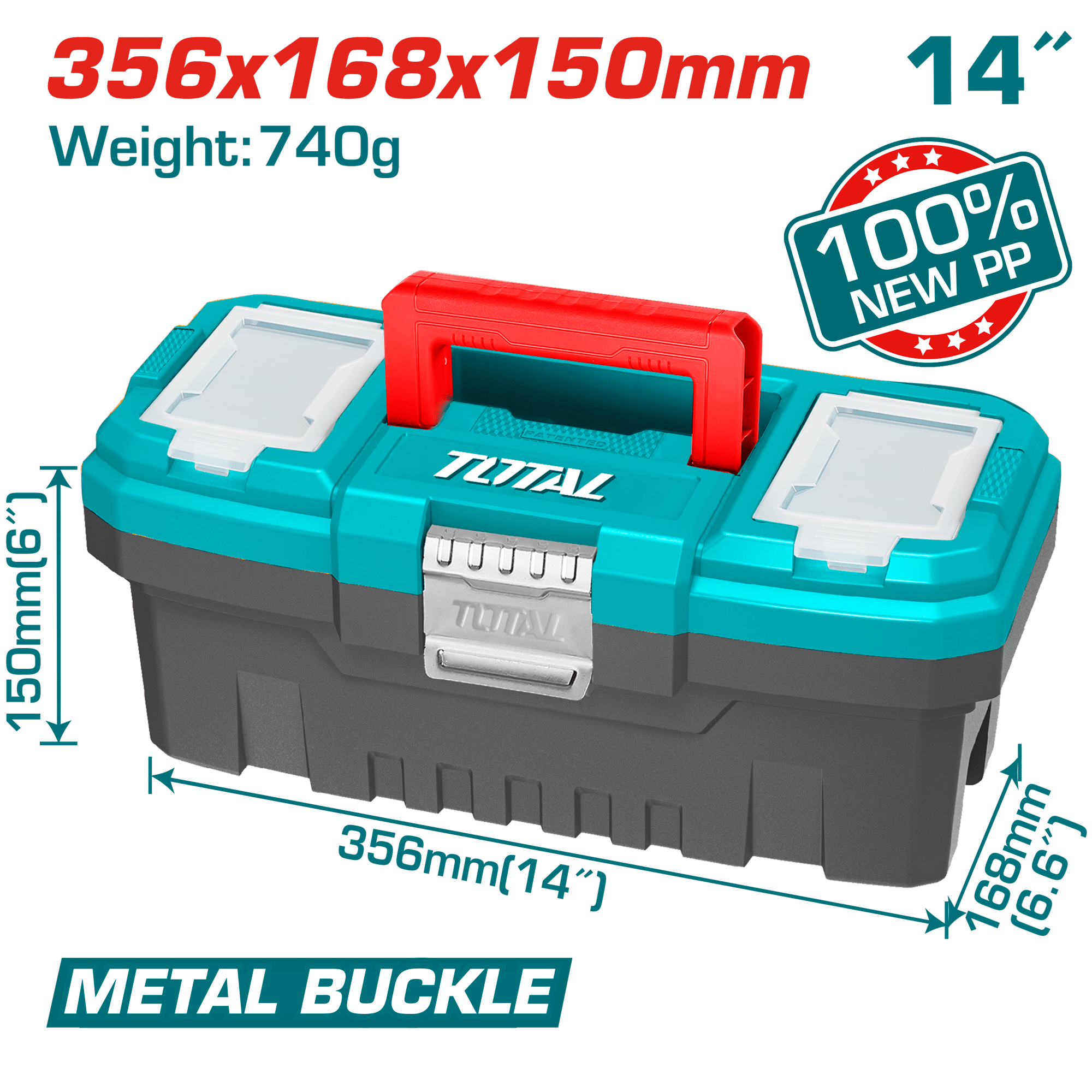 CAJA HERRAMIENTAS 14'' NEW PP 356X168X150MM 740G HEBILLA METALICA