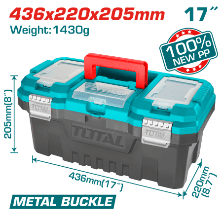 CAJA HERRAMIENTAS 17" NEW PP 436X220X205MM 15KG HEBILLA METALICA