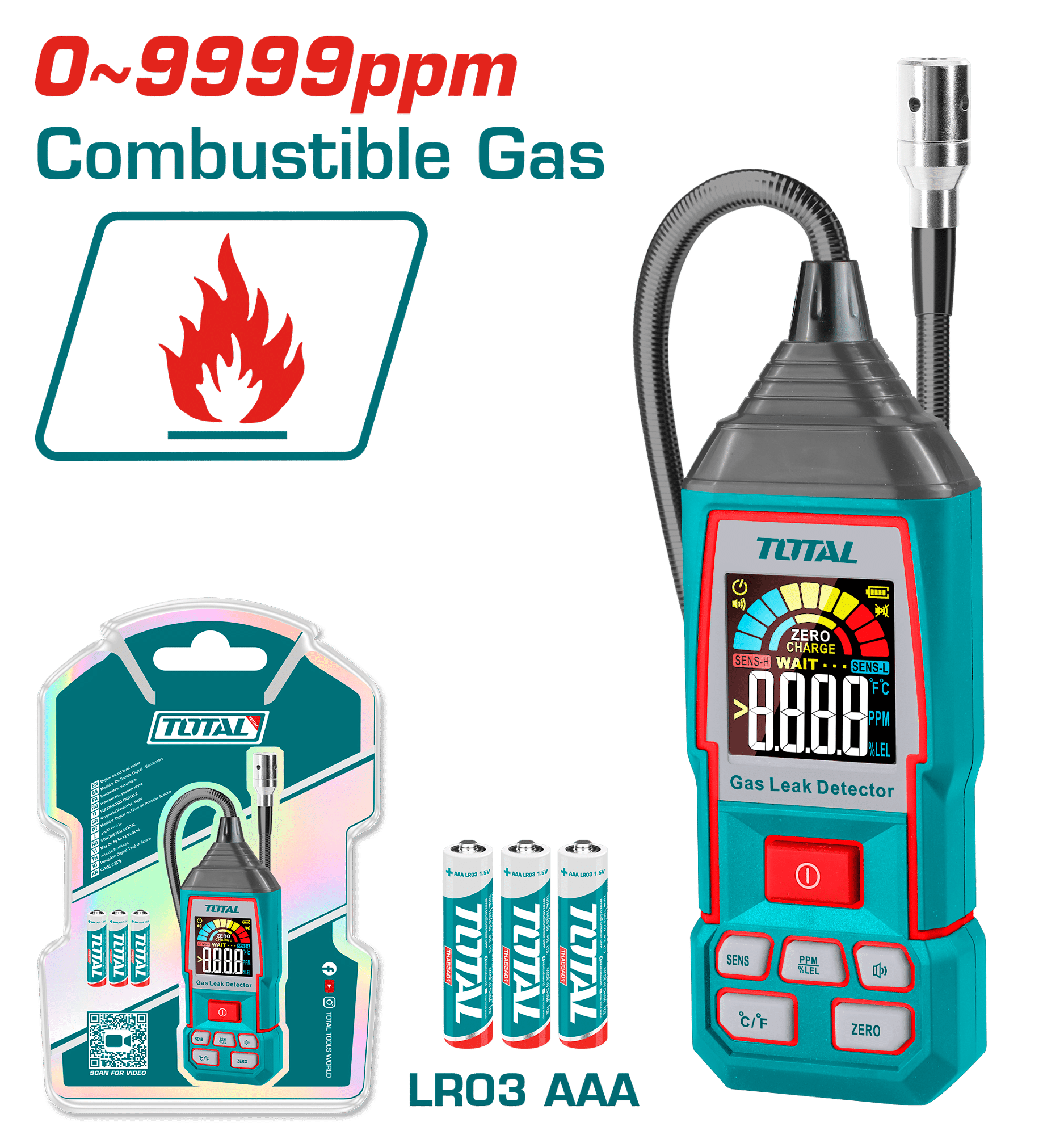 DETECTOR DE FUGAS DE GAS DIGITAL 0-9999PPM ACC:<5% (METANO) TIEMPO: <2SEC