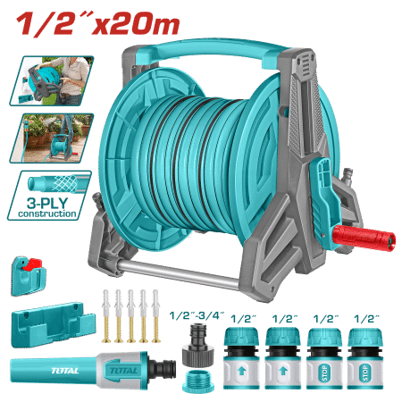 CARRETE CON MANGUERA 20M X 1/2'' PVC INC. ACCESORIOS