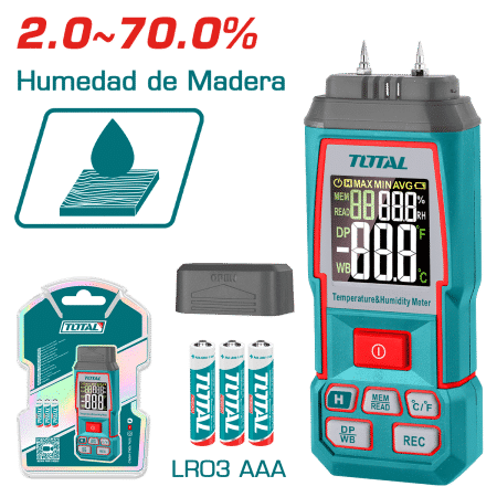 MEDIDOR DE HUMEDAD PARA MADERA 2.0 - 70% ACC:2% AMB:20-90%RH INDUSTRIAL