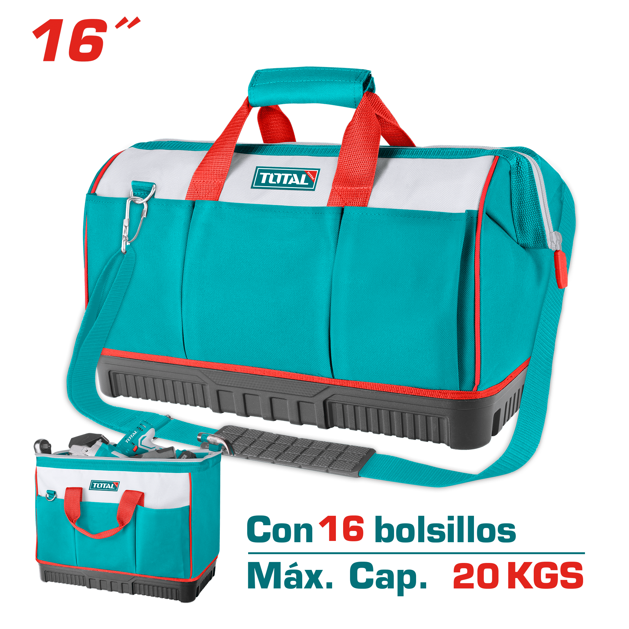 MALETIN DE HERRAMIENTAS 16PULG 16 BOLSILLOS MAX 20KG POLIESTER 168DD INDUSTRIAL
