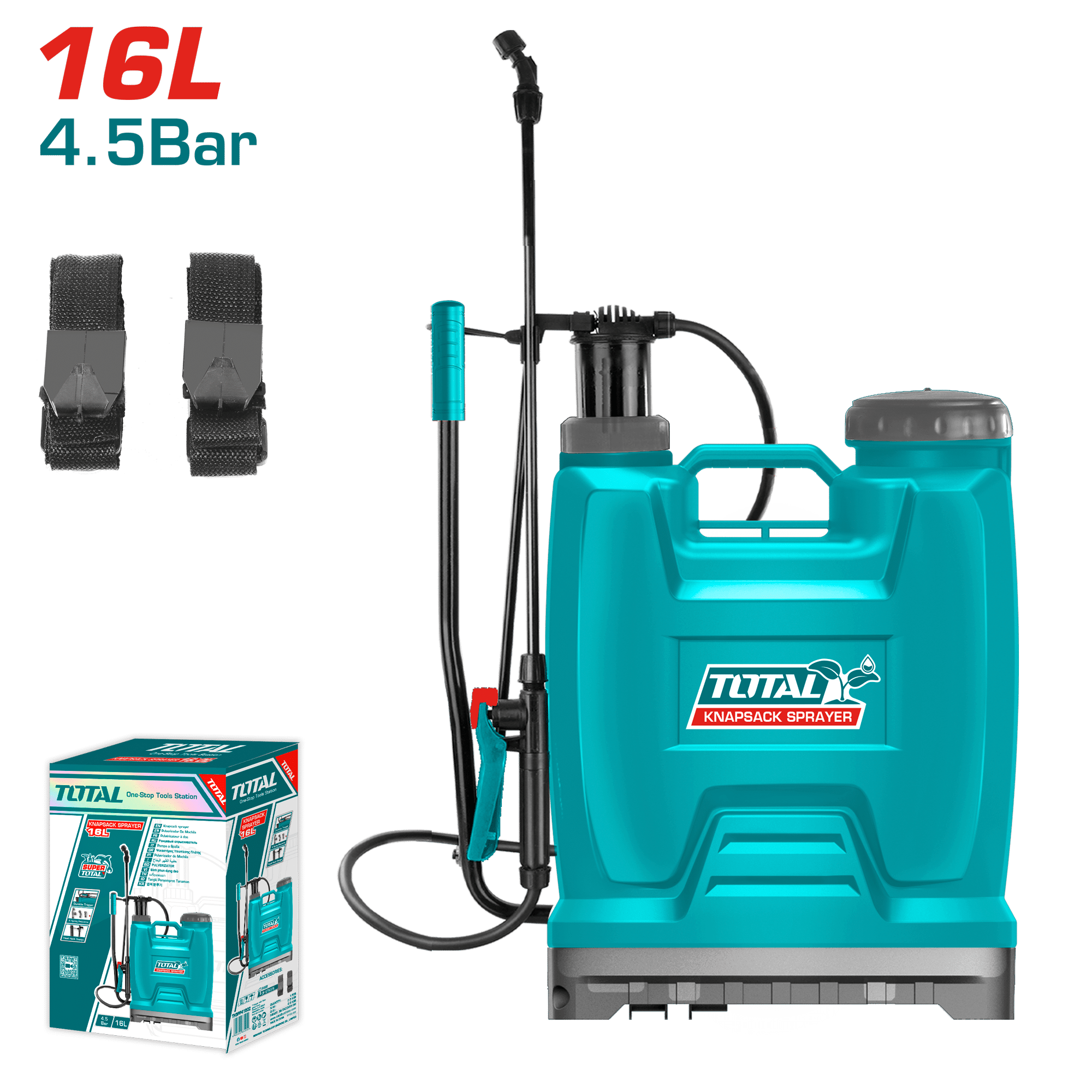 ROCIADOR MOCHILA 16L 4.5BAR AJUSTABLE GATILLO DE FIBRA DE VIDRIO