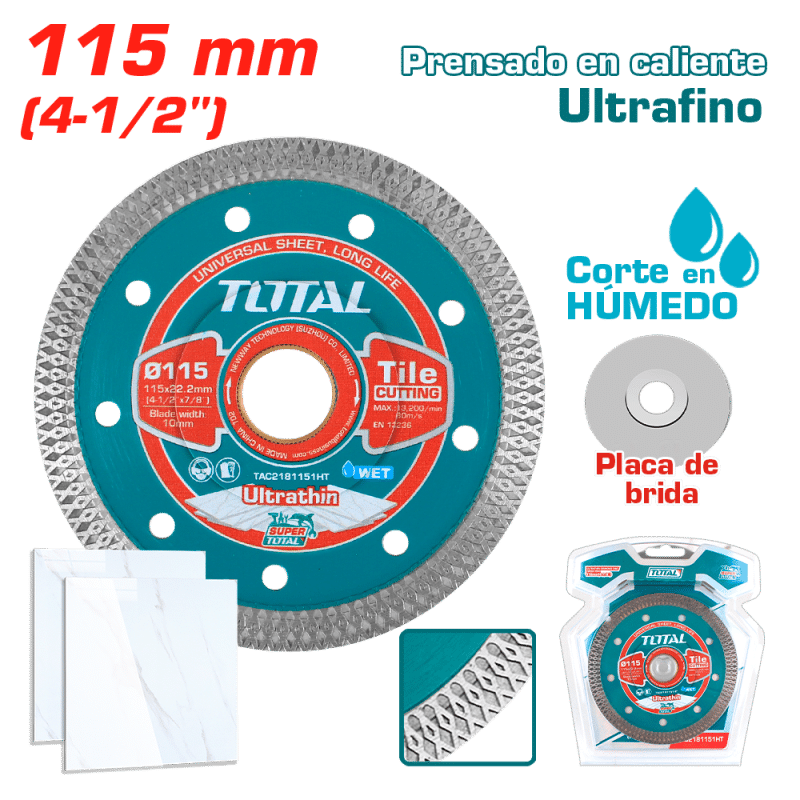 DISCO DIAMANTADO CONTINUO ULTRAFINO 115X22.2MM 10MM HUMEDO
