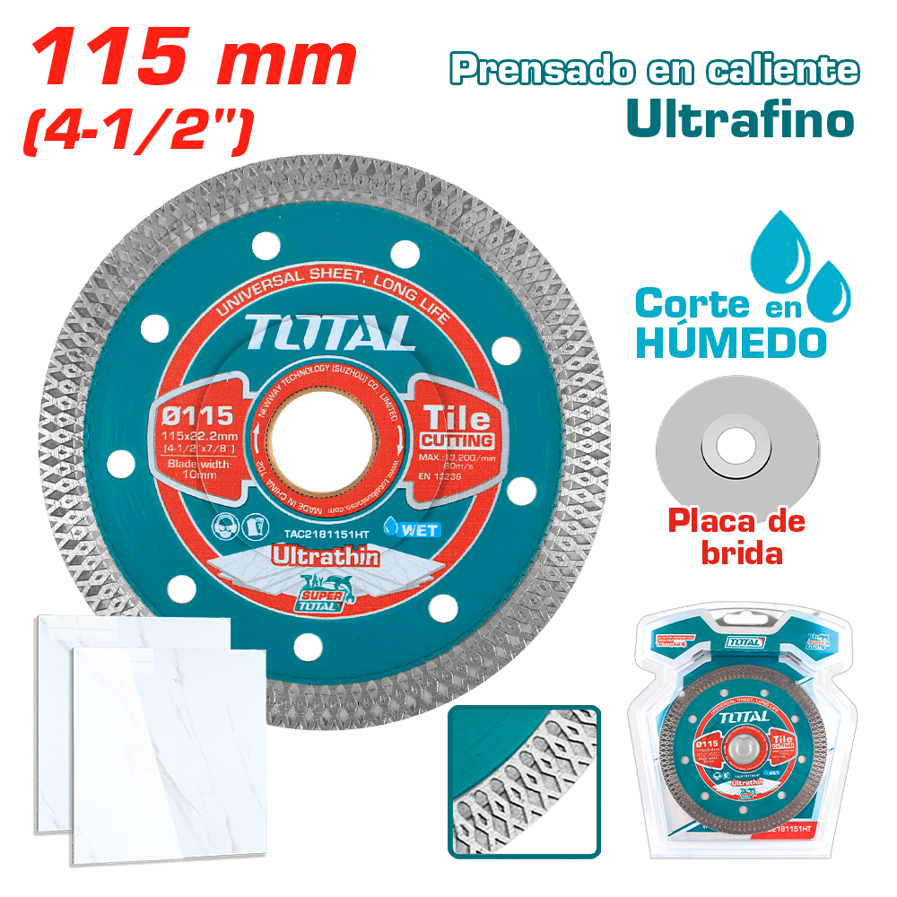 DISCO DIAMANTADO CONTINUO ULTRAFINO 115X22.2MM 10MM HUMEDO