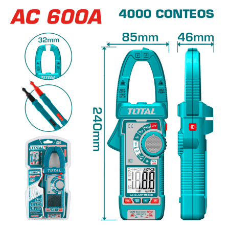 PINZA AMPERIMETRICA AC 600A 4000 CONTEOS A:32MM INDUSTRIAL