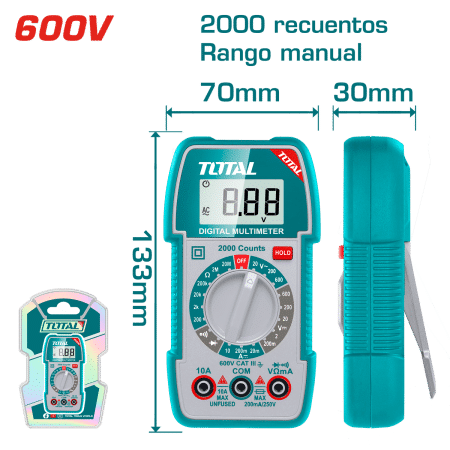 MULTIMETRO DIGITAL 600V 2000 CONTEOS RANGO MANUAL INDUSTRIAL