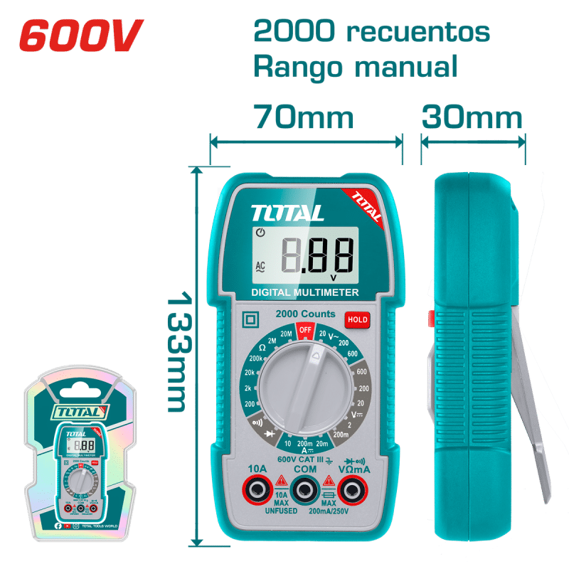 MULTIMETRO DIGITAL 600V 2000 CONTEOS RANGO MANUAL INDUSTRIAL