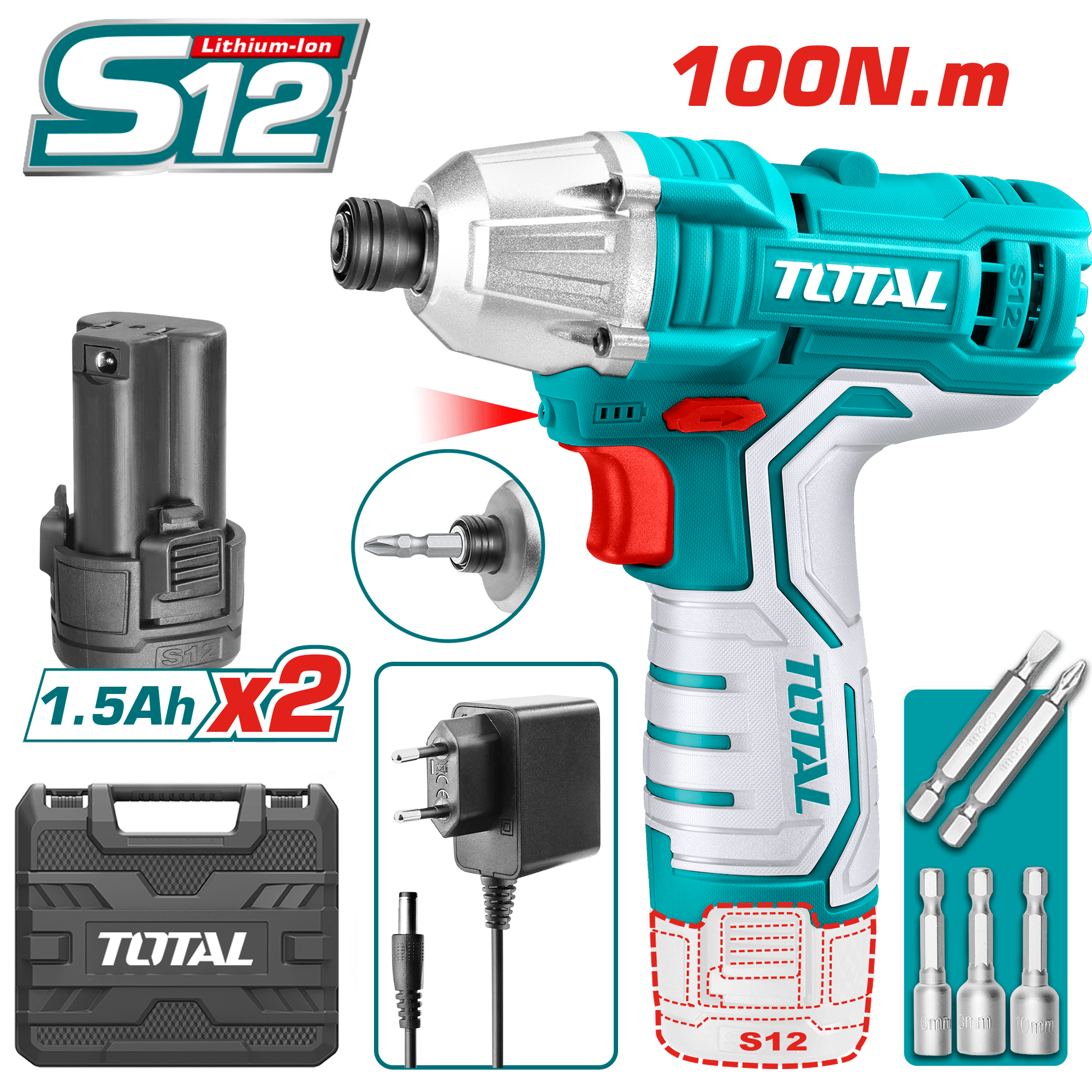 ATORNILLADOR DE IMPACTO LI-ION 12V S12 100NM 2X1.5AH MALETIN