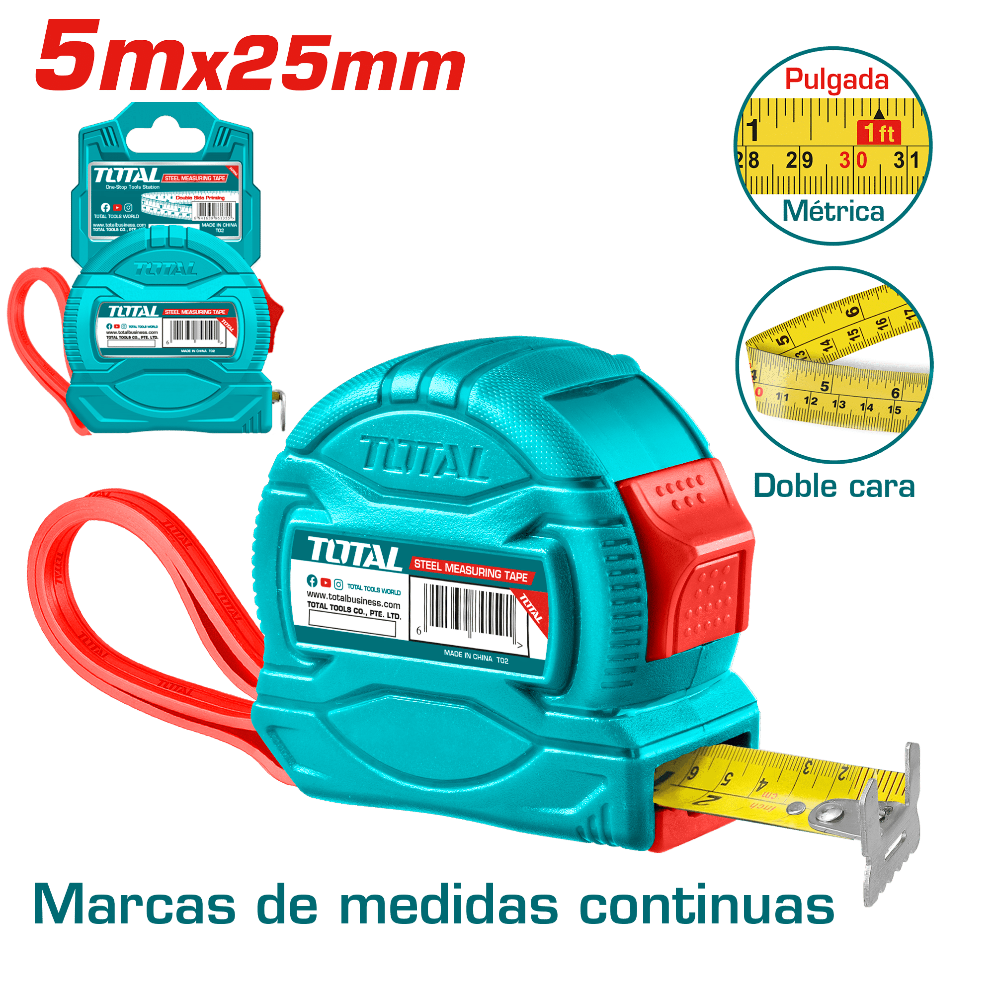 CINTA METRICA DE ACERO/ABS 1 BOT DOBLE LADO 5MX25MM
