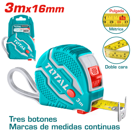 CINTA METRICA DE ACERO/ABS 3 BOTONES DOBLE LADO 3MX16MM