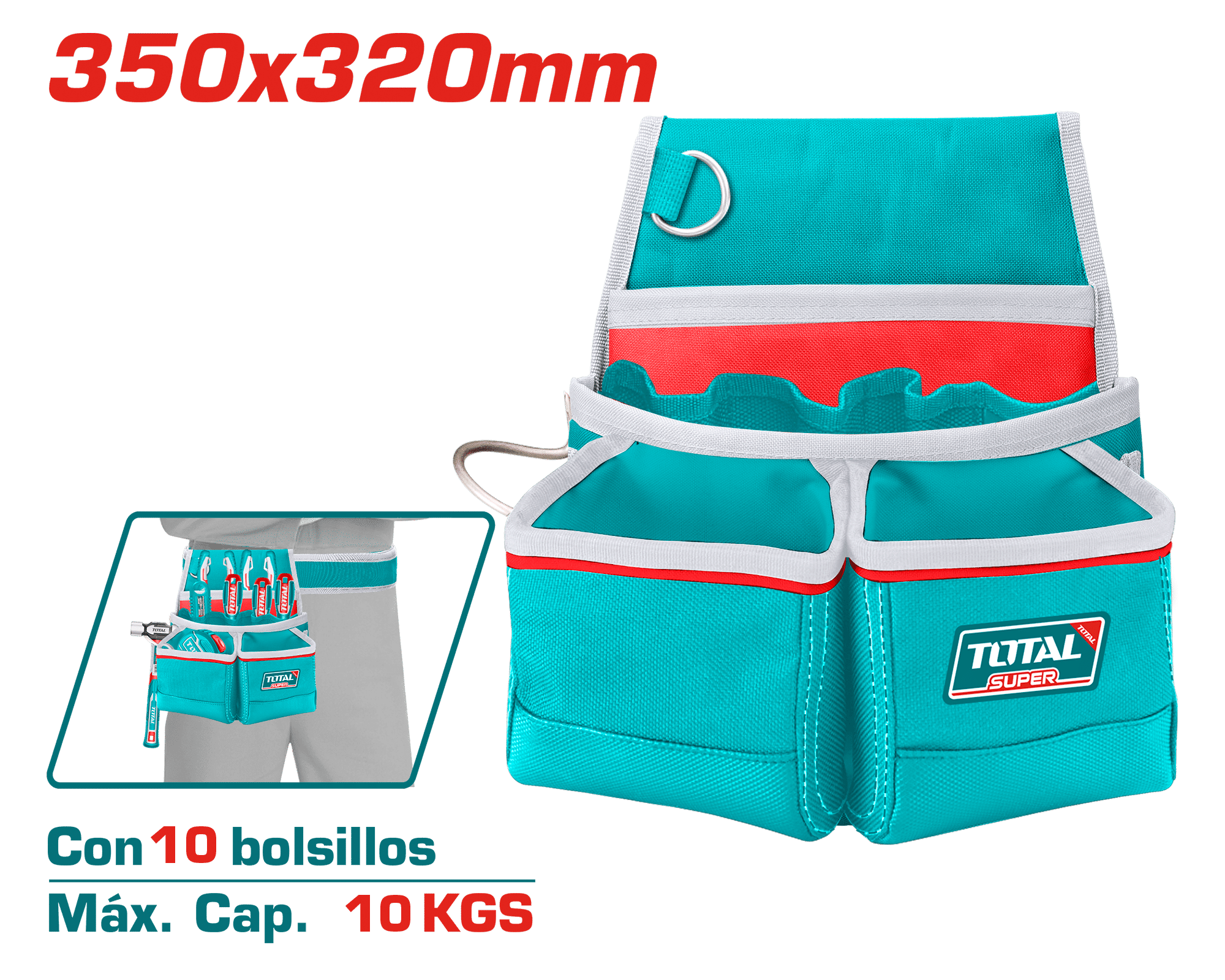BOLSILLO PORTA HERRAMIENTAS 168DD POLIESTER 10 BOLSILLOS MAX 10KG