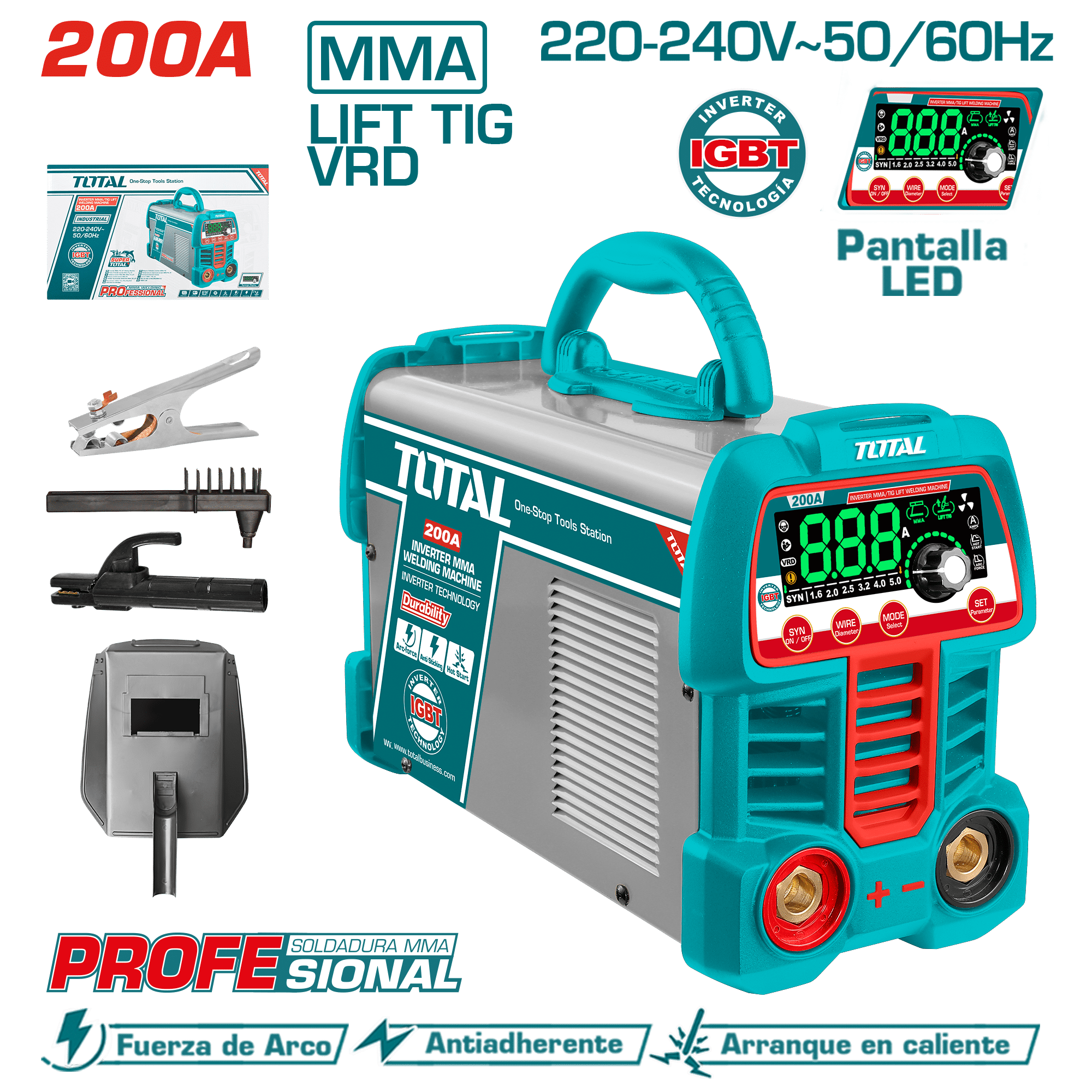 SOLDADORA INVERTER MMA/TIG VRD 15-200A LCD E:1.6-4.0MM LED DISPLAY PROFESIONAL