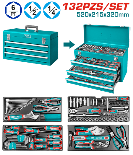 SET HERRAMIENTAS 132 PZS MALETA DE ALUMINIO 4 NIVELES PORTATIL INDUSTRIAL