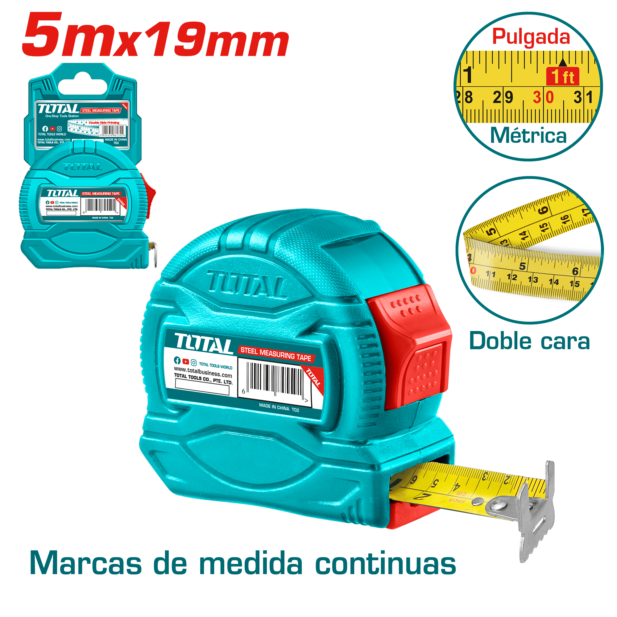 CINTA METRICA DE ACERO/ABS LADO 5MX19MM
