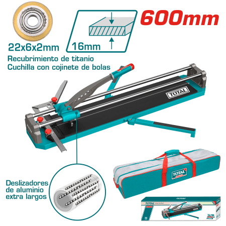CORTA MAYOLICA 600MM CORTE 16MM HOJA 22X6X2MM BASE 820X200 MALETIN LONA INDUSTRIAL