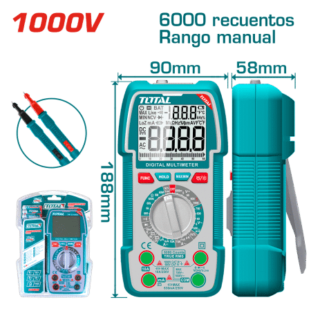 MULTIMETRO DIGITAL 6000 CONTEOS RANGO MANUAL 1000V INDUSTRIAL