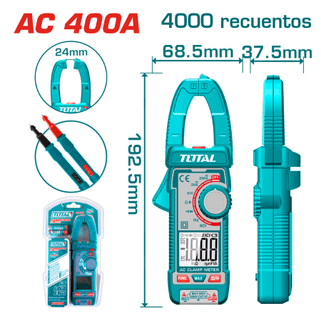 PINZA AMPERIMETRICA AC 400A 4000 CONTEOS A:24MM INDUSTRIAL