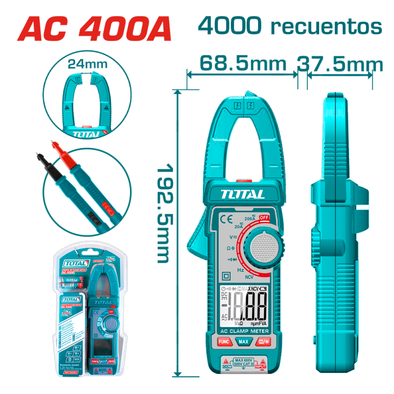PINZA AMPERIMETRICA AC 400A 4000 CONTEOS A:24MM INDUSTRIAL