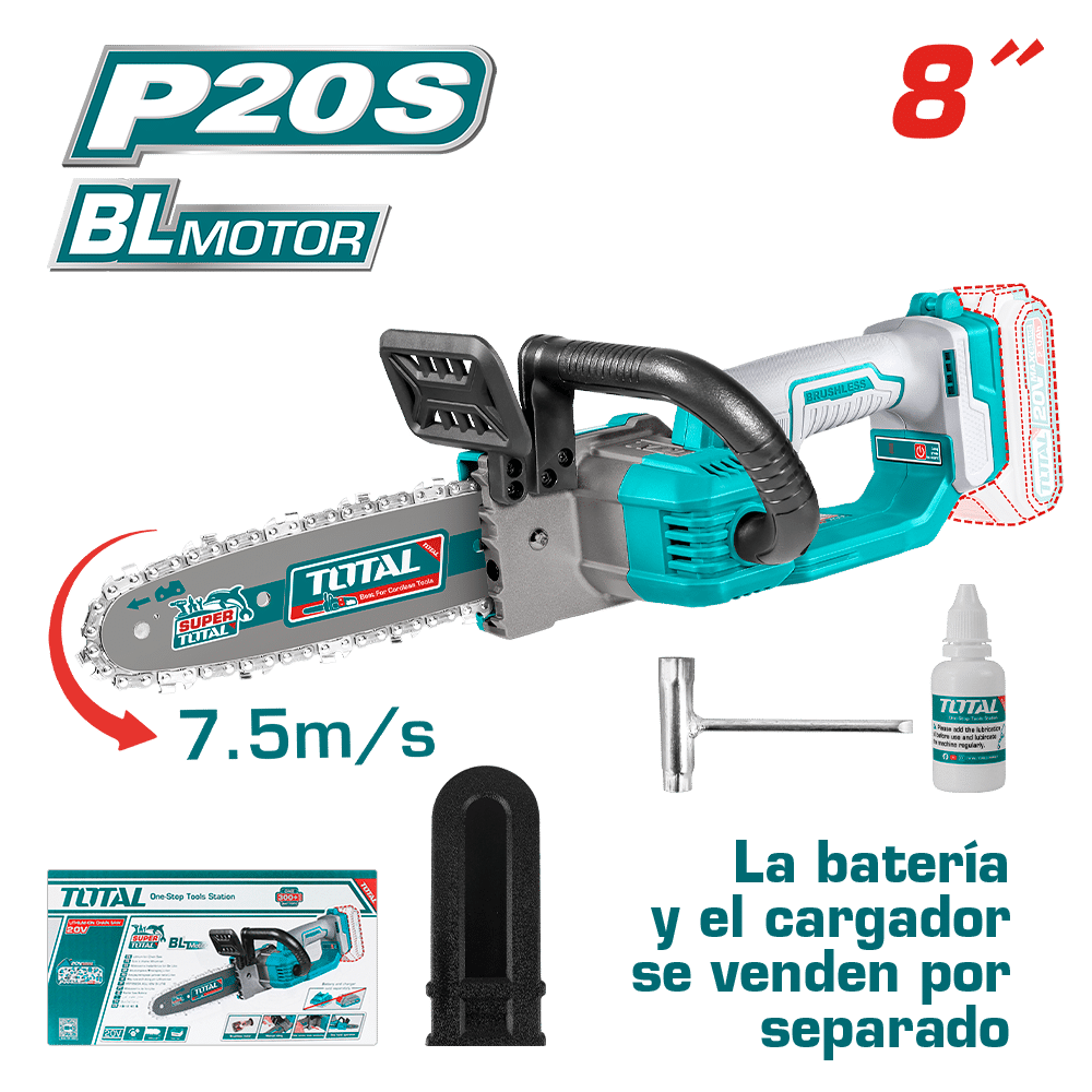 SIERRA DE CADENA LI-ION 20V 8'' 20CM 7.5M/S + ACC