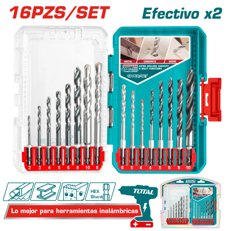 SET DE BROCAS METAL/CONCRETO/MADERA 16PZS EN ESTUCHE
