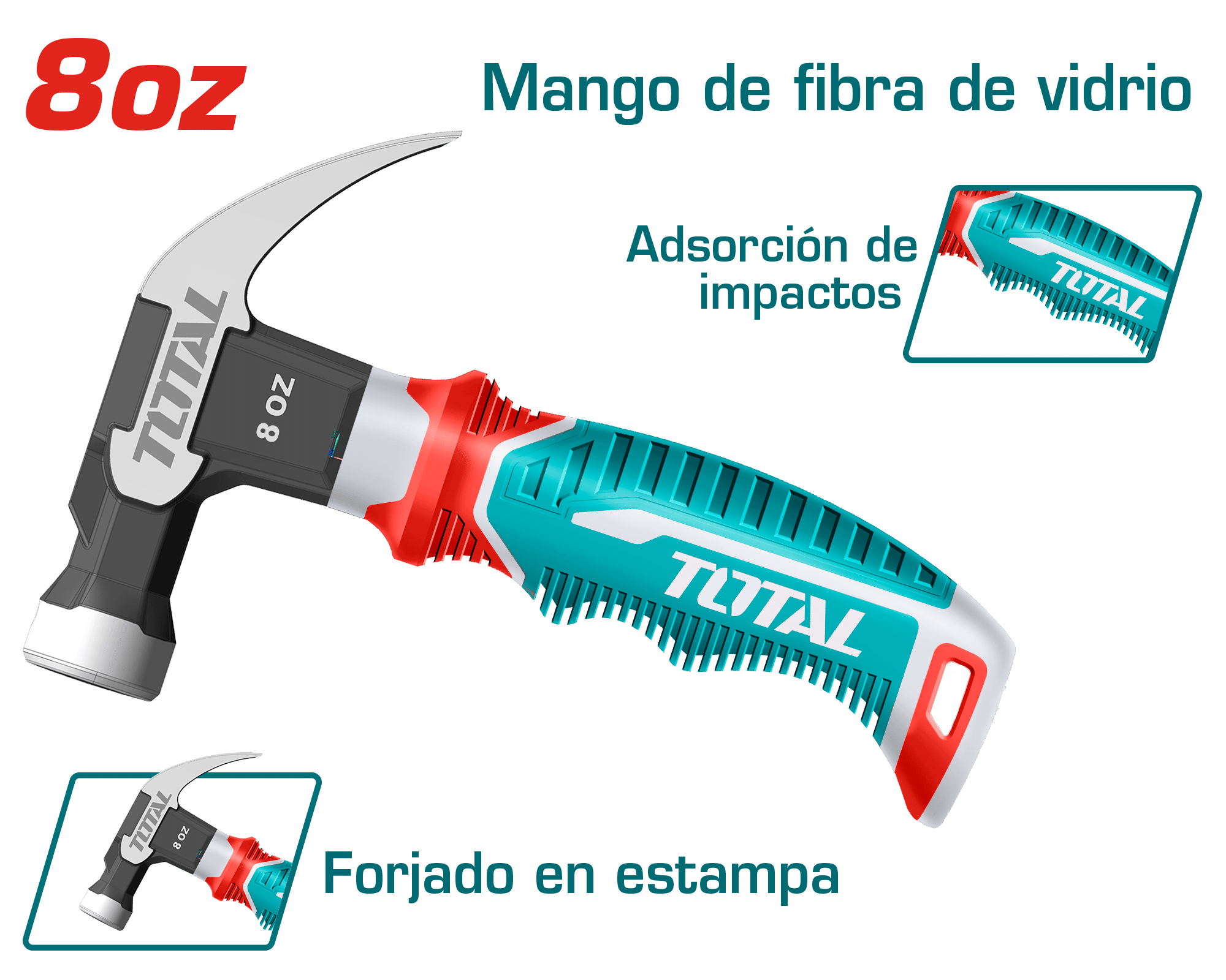MARTILLO DE UÑA MANGO FIBRA DE VIDRIO MINI 8OZ/220G ACERO CARBON MAGNETICO