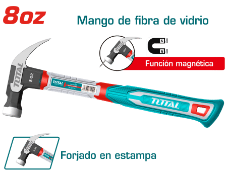 MARTILLO DE UÑA MANGO FIBRA DE VIDRIO 8OZ/220G ACERO CARBON MAGNETICO