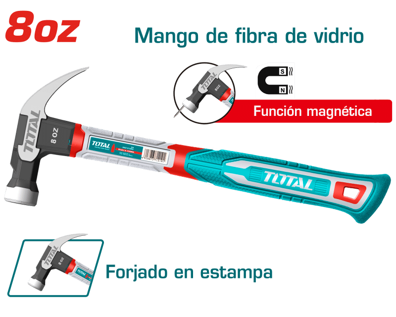 MARTILLO DE UÑA MANGO FIBRA DE VIDRIO 8OZ/220G ACERO CARBON MAGNETICO