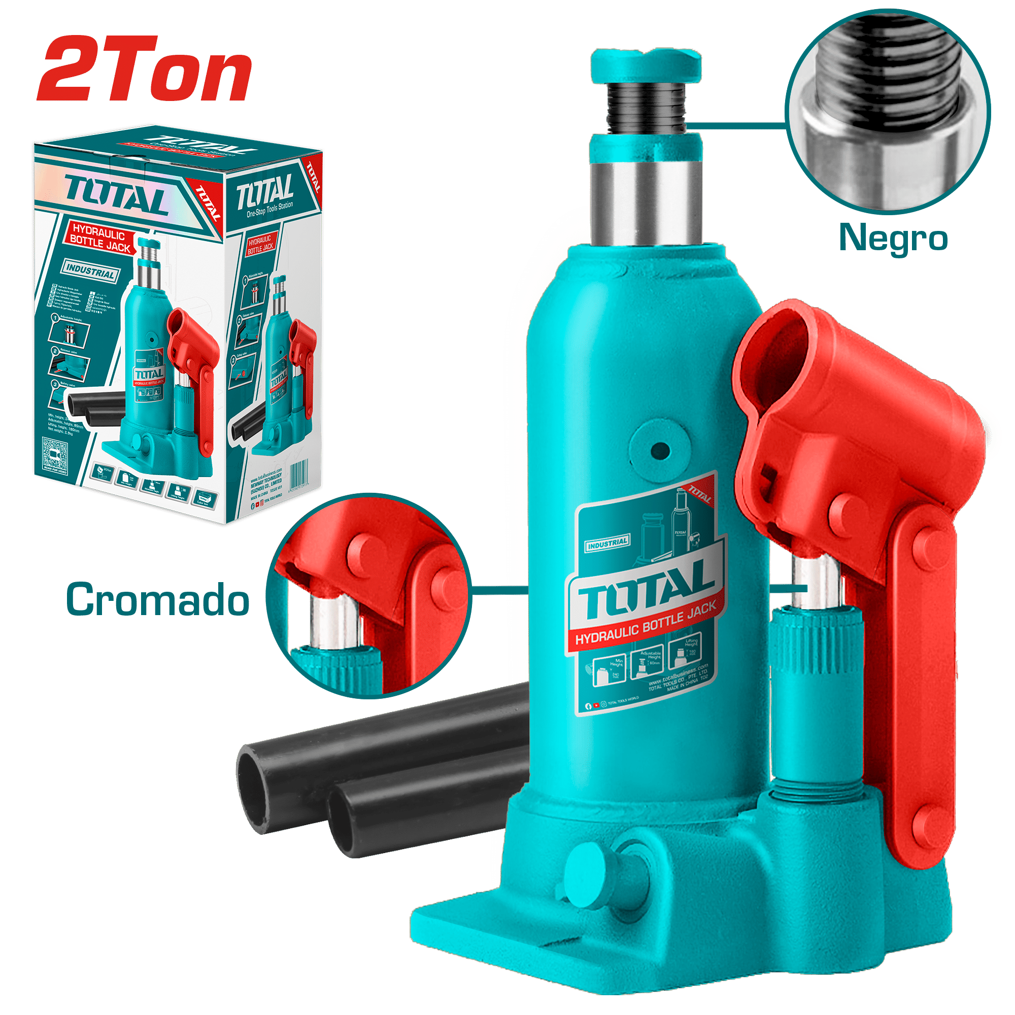 GATA BOTELLA 2TON ALTURA 172-372MM PISTON NIQUELADO INDUSTRIAL