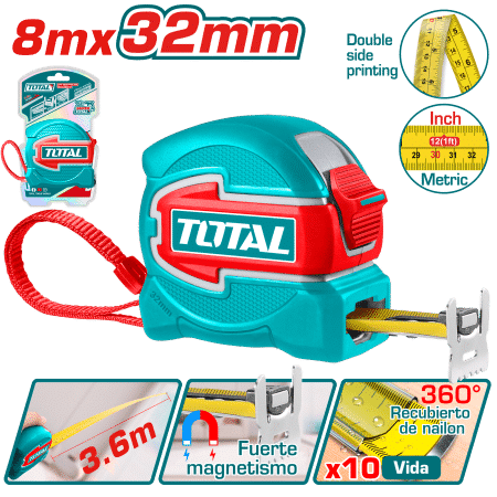 CINTA METRICA ACERO/NYLON DOBLE LADO MAGNET 8MX32MM