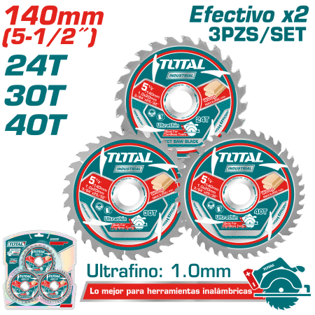 SET DISCOS DENTADOS 140MM 3PCS 24T/30T/40T EFFX2 ULTRA DELGADO: 1MM INDUSTRIAL