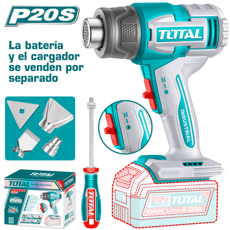 PISTOLA CALOR 20V 300/550C 100/200 L/MIN +ACC INDUSTRIAL