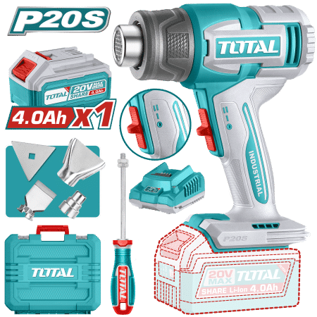 PISTOLA CALOR 20V 300/550C 100/200 L/MIN +ACC MALETIN 1X4.0AH INDUSTRIAL
