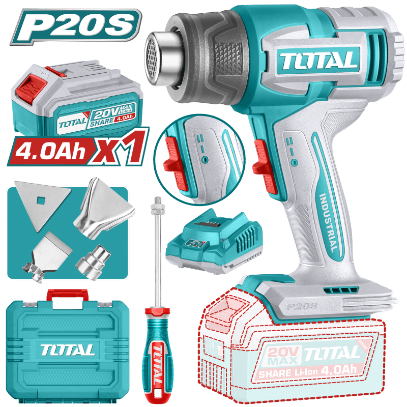 PISTOLA CALOR 20V 300/550C 100/200 L/MIN +ACC MALETIN 1X4.0AH INDUSTRIAL