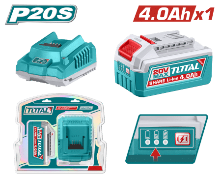 SET DE BATERIAS LI-ION 20V 4.0AH + CARGADOR INDUSTRIAL