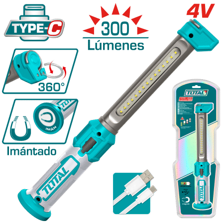 LAMPARA PORTATIL LED 4V TYPE-C 300LM 360G MAGNETICO