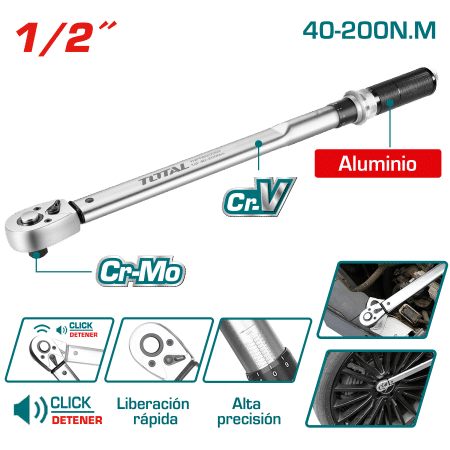 TORQUIMETRO 1/2'' 40-200NM CRV + CR-MO PRECISION INDUSTRIAL