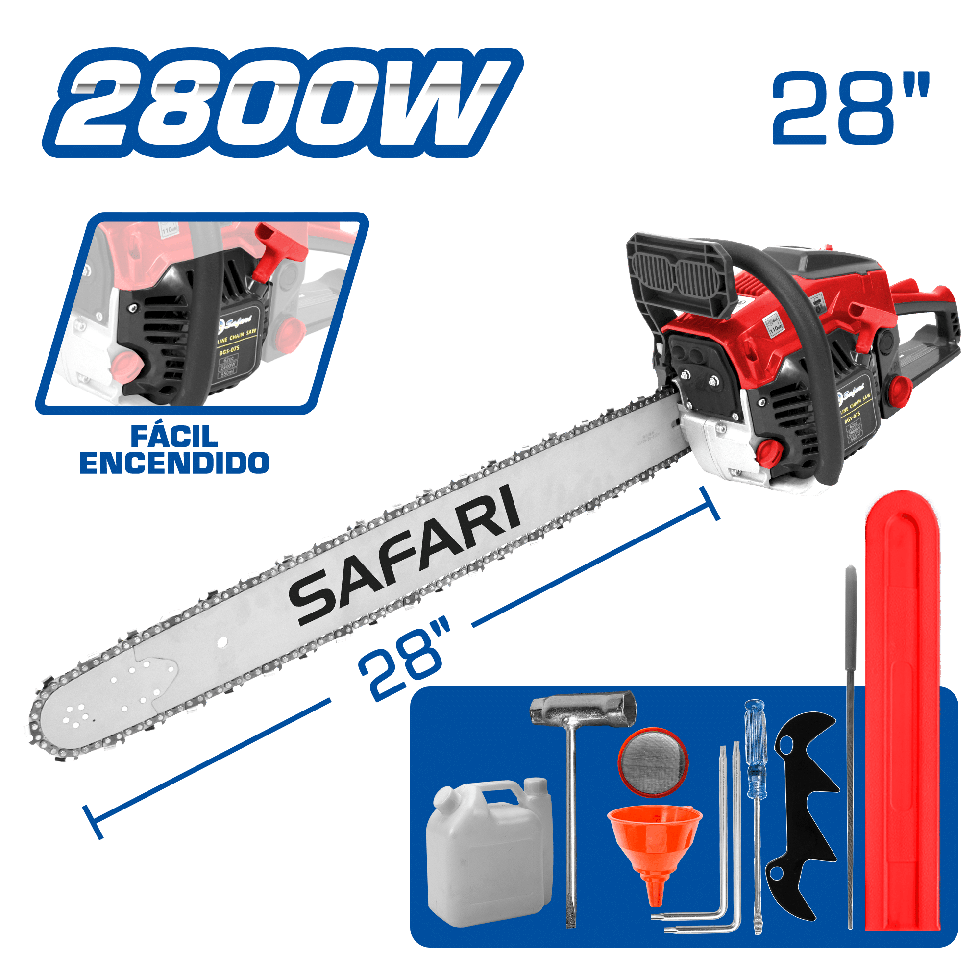 MOTOSIERRA GASOLINERA 2800W DESP 62CC 28PULG