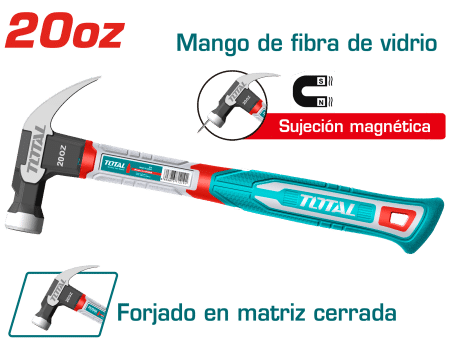 MARTILLO DE UÑA MANGO FIBRA DE VIDRIO 20OZ/560G ACERO CARBON MAGNETICO