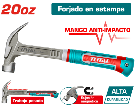 MARTILLO DE UÑA MANGO FIBRA DE VIDRIO 20OZ/560G ACERO CARBON MAGNETICO INDUSTRIAL