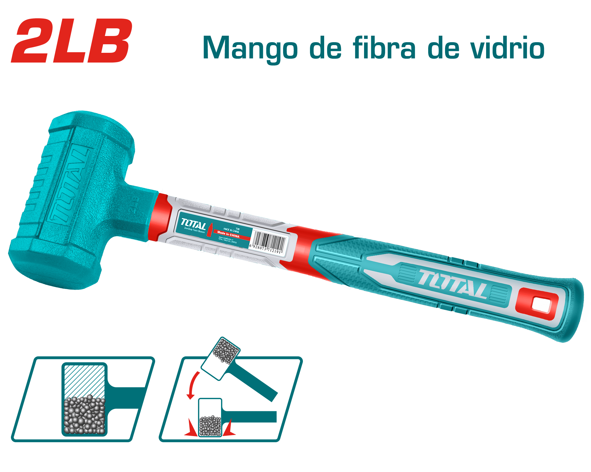 COMBA ANTIREBOTE 2LB MANGO DE FIBRA DE VIDRIO