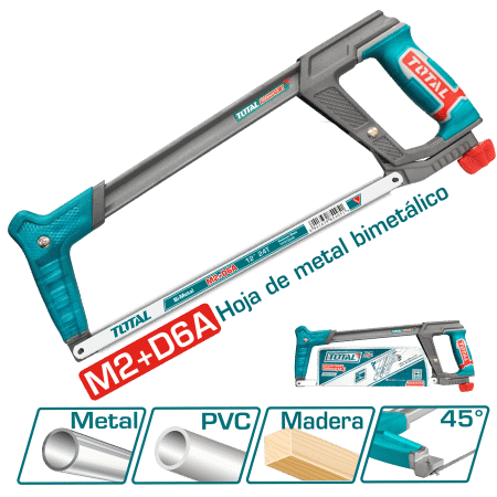 ARCO DE SIERRA 300MM(12'') MANGO AL+TPR + 1PZ 24TPI M2+D6A BI METAL 45/90º INDUSTRIAL